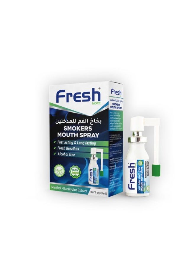 SMOKERS Fresh More Mouth Spray Menthol + Eucalyptus Extract 20 ml Pocket-Size, Use Anytime Anywhere.